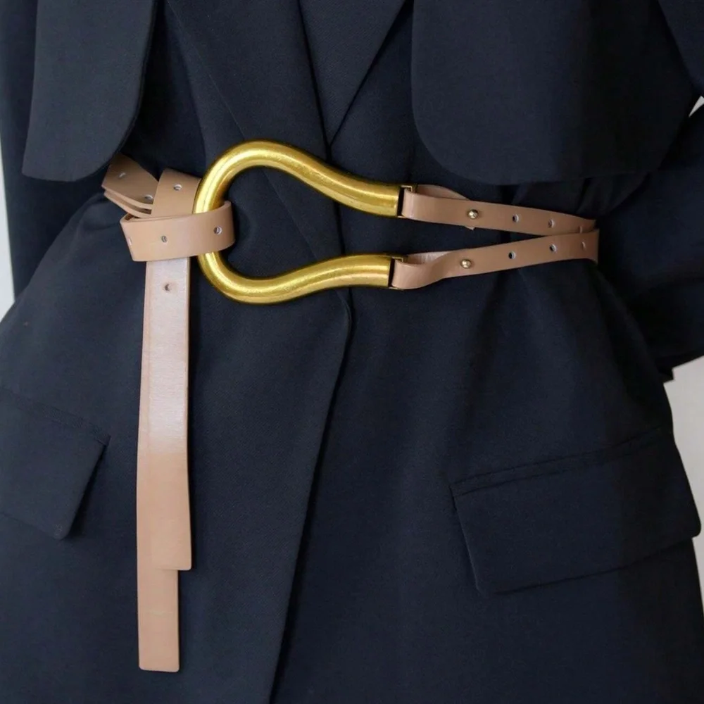 Luxe Vegan Leather Gold Tone Wrap Belt